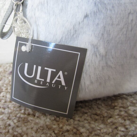 Ulta Beauty light gray fuzzy makeup cosmetic bag with snowflake zipper - Picture 2 of 3